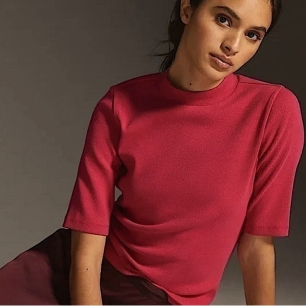 Anthropologie Maeve ribbed mock-neck half sleeve stretchy blouse